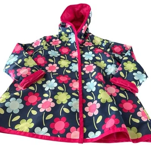 Gymboree Girls Hooded Raincoat Easy Closure Size M (7/8) Floral - Picture 1 of 7