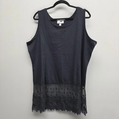 Kathleen Kirkwood 衬衫女式 2XL 黑色无袖蕾丝下摆背心 2X Plus — 第 1/4 张图片