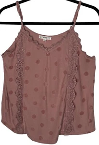 Mine Women's Camisole Tank Top Sz S Strappy Lace Trim Textured Dots Fuzzy Boho - Picture 1 of 6