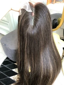 16" 5x6" Full Silk Base Ash Blonde Indian Remy Human Hair Toppers 18/613 - Picture 1 of 10