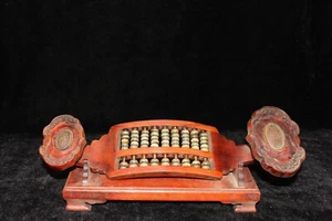 China Old Beijing Red wood carving Ruyi abacus jade Bead abacus - Picture 1 of 8