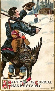 Thanksgiving Vintage Postkarte Türkei geprägt mit Pilger - Bild 1 von 2