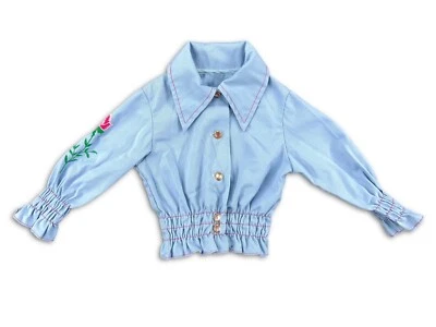 Vintage 70s Sears Girls Top Sz 3 Embroidered Rose Pearl Snap Perma-Prest Shirt - Image 1 of 4