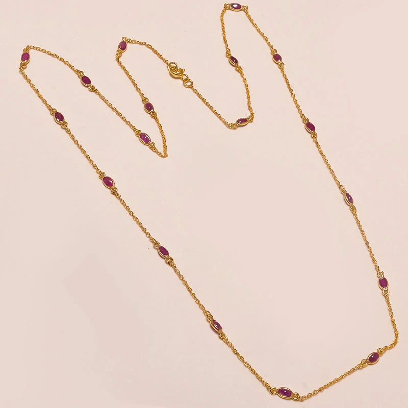 Solid 925纯银链奢华天然红宝石珠宝项链  — 第 1/1 张图片