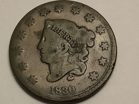 1830. Coronet Head Large Cent . 100% Copper Cover