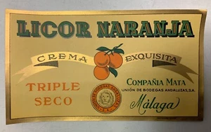 Licor Naranja Crema Esquista Triple Seco Comañia Mata Malaga Bottle Label - Picture 1 of 9