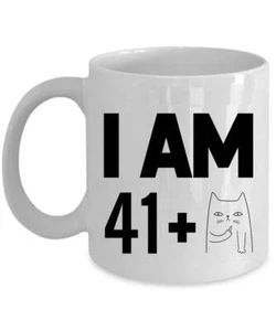 Funny Cat Coffee Mug 11oz I Am 41 Plus One Middle Finger 42nd Birthday Cup Gift - Picture 1 of 6