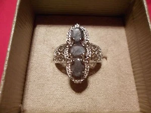 Silver Sapphire 3-Stone Ring in Platinum Overlay-Size 8-3.20CTW - Picture 1 of 10