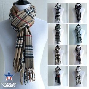 New Men Women Super Soft Cashmere Scarf Wrap Shawl- Brown Tartan Plaid 74-1 - Picture 1 of 63