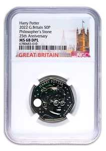 Moneda 2022 50p Gran Bretaña Harry Potter NGC MS68 Reina Isabel #1/4 en conjunto - Imagen 1 de 2