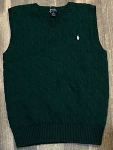 Vintage Polo Ralph Lauren boys Golf Cable Knit sweater vest Green youth Large - Picture 1 of 5