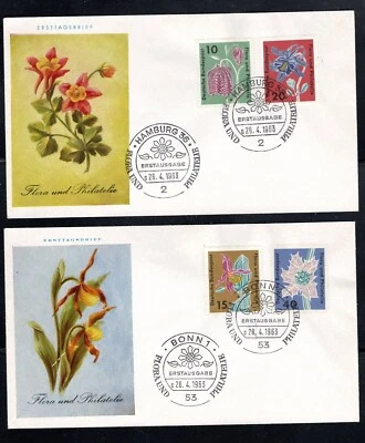 Germany 1963 - Sc  #857-60 Flowers on 2 FDC unaddressed - Image 1 of 2