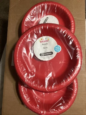 Red Paper Bowls 20 oz 20 Pcs. 3 Packs Red Tableware Party Supplies Decorations - Image 1 of 2
