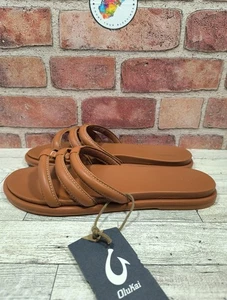 Olukai Tiare Damen-Pantolette Größe 11 fuchsbraun Lederriemen neu mit Etikett - Bild 1 von 9