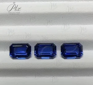 6x8mm Lab-Created SAPPHIRE Blue AGL CERTIFIED Loose Gemstone Emerald Cut 8x10mm - Picture 1 of 15