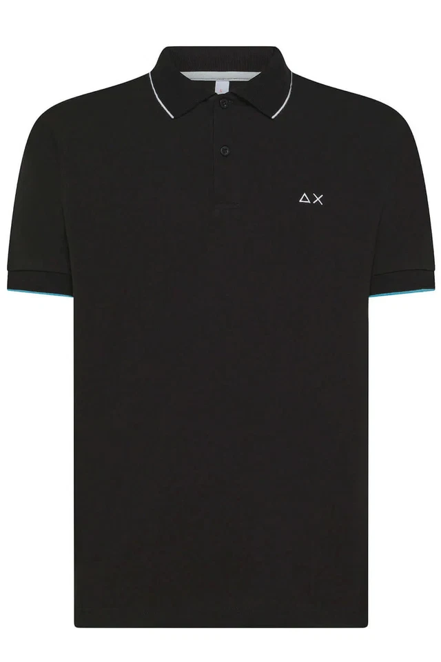 SUN68 POLO A35110 riga contrasto shirt SMALL STRIPES ON COLLAR 2025 NERO BLACK - Immagine 1 di 1
