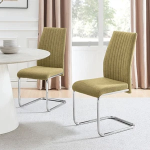 **Sconds** 2x Lorenzo Sage Green Fabric Dining Chairs Silver Legs - Picture 1 of 8