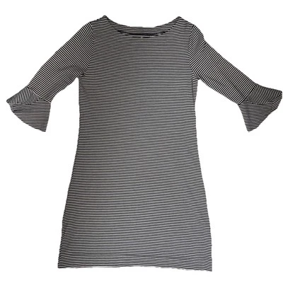 Three Dots Dress Black And Cream Stripes 3/4 Sleeves Stretch Jersey Medium - Image 1 of 4