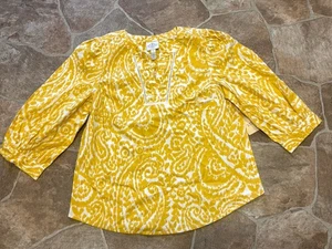 St. John's Bay Damen gelb/weiß Baumwolle V-Ausschnitt 3/4 Puffärmel Top S Neu mit Etikett - Bild 1 von 7
