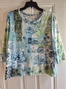 CHICO'S WEEKENDS 100% Ctn Slub Knit Top - Chico's 2 (12/14) - Scoop, 3/4 Sleeves - Picture 1 of 4