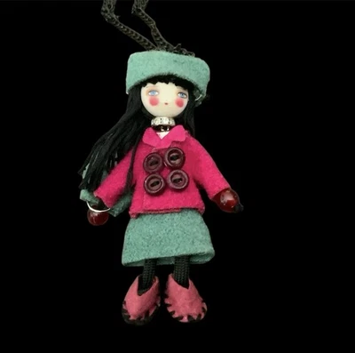 Collar Free People Muñeca Lana Fieltro Cadena Boho Cartera Sombrero Gargantilla Botón Circonita Larga Foto 1 de 4