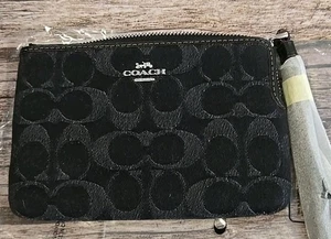 Coach Corner Zip Wristlet Wallet Black CP440 New With Tags Signature Denim (217) - Picture 1 of 8