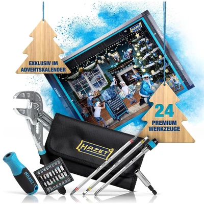 HAZET Adventskalender 2024, 24-tlg. Premium Werkzeugsatz Bit-Set Zangenschlüssel