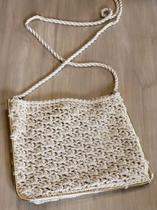 Vintage 60s Ivory Silk Cord Knit Bag Made In Italy - Picture 1 of 10