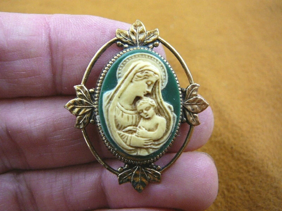 (CS13-18) MADONNA María Niño Jesús Blanco + Verde Ovalado CAMEO Prendedor Colgante Joyería Foto 1 de 1