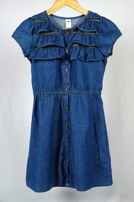 OshKosh B'gosh Girl's 10 Denim 100% Cotton Ruffle Dress Spring Summer - Image 1 of 4