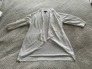 Eileen Fisher White 100% Linen Knit Open Front Lightweight Cardigan Shrug Size M - Picture 1 of 12