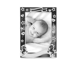 Picture Frame 10x15 Silver Plated Children Unicorn Photo Engraving Babybilder - Picture 1 of 7