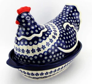 Polnische Keramik Henne geformt Bäckerin Zaklady Boleslawiec Polen Blumenpfau - Bild 1 von 6