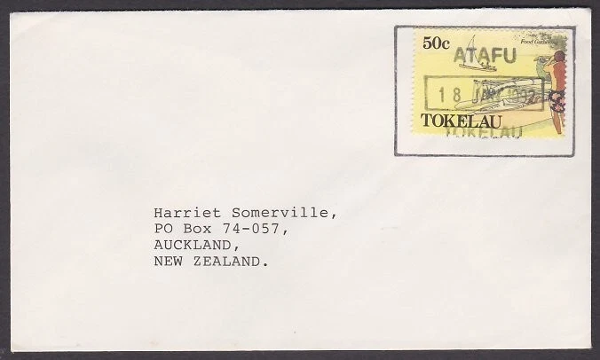 TOKELAU IS 1992 portada a Nueva Zelanda, escaso sello de datos ATAFU en caja..............A3451 Foto 1 de 1