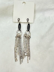 NEW Free People The Beat Goes On Dangle Earrings In Silver Black Chain Fringe - Picture 1 of 5