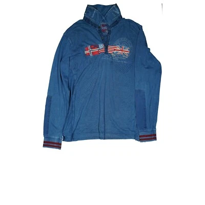 Moletom Napapijri masculino pulôver gola polo esportivo tamanho G azul EUA REINO UNIDO DK - Imagem 1 de 3