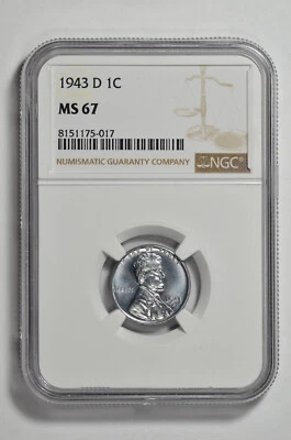 1943 D 1c Lincoln Steel Wheat Cent NGC MS 67 - No Toning or Spots - Image 1 of 3