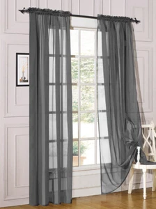 2 Piece Sheer Voile Rod Pocket Window Panel Curtain Drapes Many Sizes & Colors - Picture 1 of 29