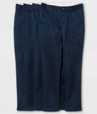 Cat & Jack Girls' 4/Pack Flat Front Stretch Uniform Skinny Pants Dark Blue Size8 - Image 1 of 2