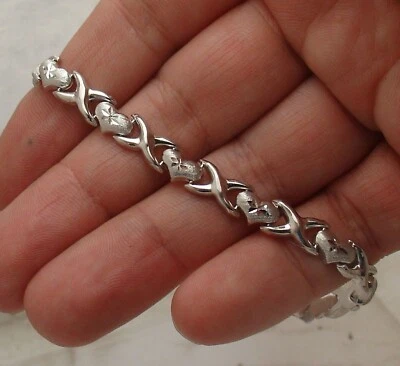 Womens Beauty Fancy Love Heart Shape Charm Bracelet 7.5 in 14k White Gold plated - Image 1 of 4