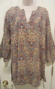 Top túnica ligera talla L 100 % algodón hecho en la India estampado paisley multicolor - Imagen 1 de 4