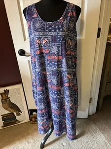 Secret Treasures Tank Chemise Gown Blue Hankerchief Pattrn Side Pckts 2X 18w/20 - Picture 1 of 12
