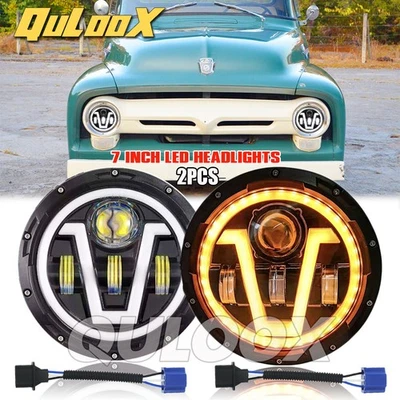Pair 7" Projector LED Headlights fit Ford F-100 Pickup 1953 1954 1955 1956 1957 - Изображение 1 из 4