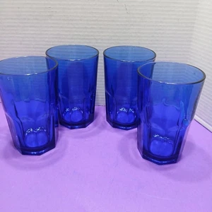 Juego De Colección De 4 Vasos Libby Crisa Azul Cobalto 8 Paneles 12 Onzas  - Imagen 1 de 5
