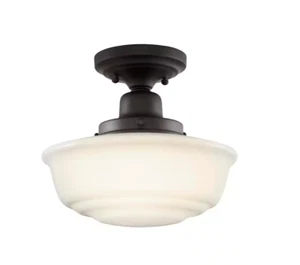 Hampton Bay Belvedere Park 10.625 in. 1-Light Espresso Bronze Schoolhouse Round - Picture 1 of 4