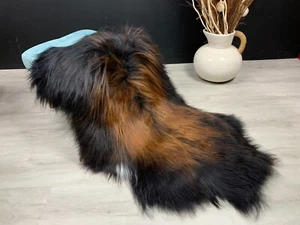 Icelandic Sheepskin Rug Pet Bed Chair Thrown Genuine blanket Black Brown Pelt - Picture 1 of 8