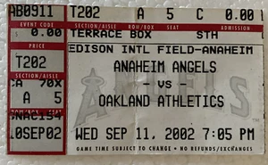 2002 California ANGELS TICKET STUB vs Oakland Athletics Baseball 11 settembre - Foto 1 di 3