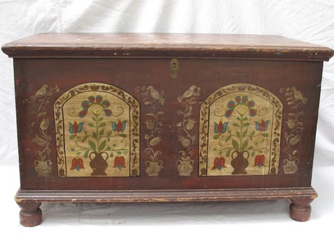 Antique American Pennsylvania Dutch Painted Blanket  Chest c1820 Cover