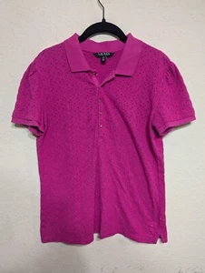 Lauren Ralph LaurenWomens Pink Eyelet Polo Top Shirt Size Large - Read - Bild 1 von 5