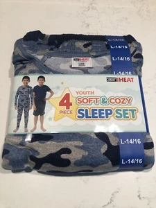32 Degrees Youth 4-piece Pajama Set Blue Camo Boys Sz L 14-16 Soft & Cozy - Picture 1 of 3